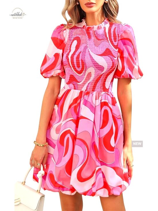 Dresses & Skirts - Cotton Smocked Mini Dress Puff Sleeve Boho A-Line Summer Casual